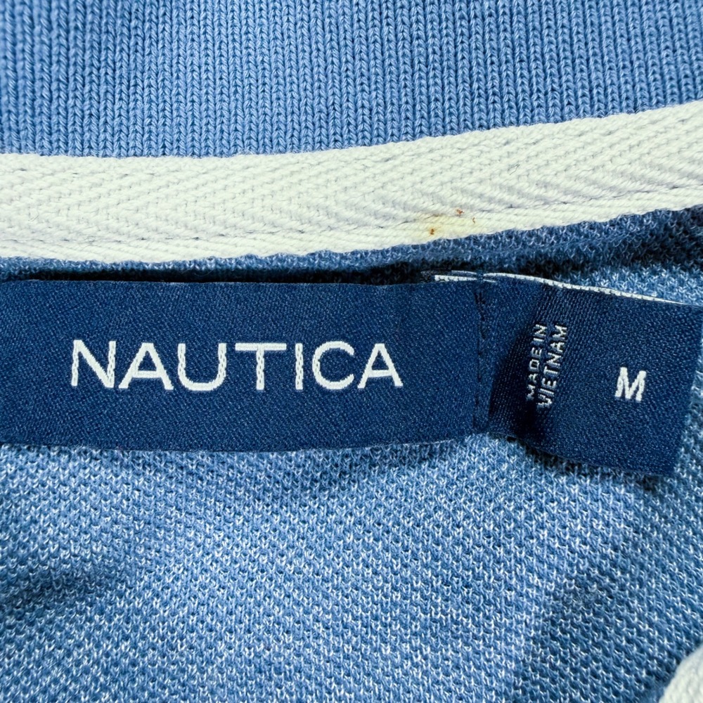 Nautica Polo Shirt Mens Medium Excellent Blue Short Sleeve Tipped Collar Logo - Picture 4 of 7